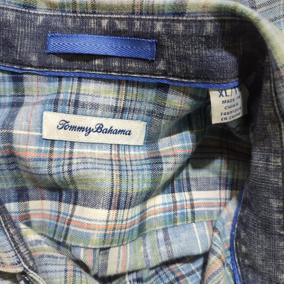 Tommy Bahama button down shirt Men's size XL blue plaid cotton - Picture 11 of 14